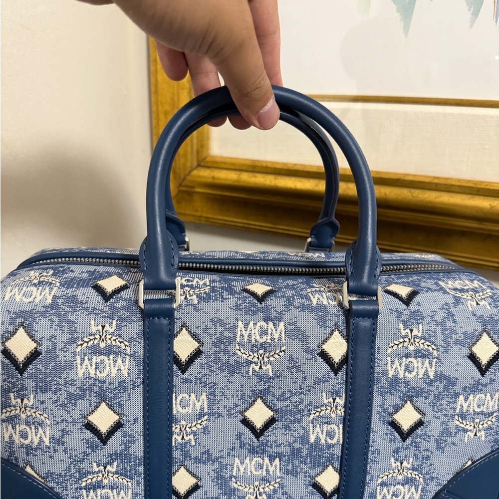 MCM Denim Blue Monogram Satchel Boston bag - Picture 7 of 9